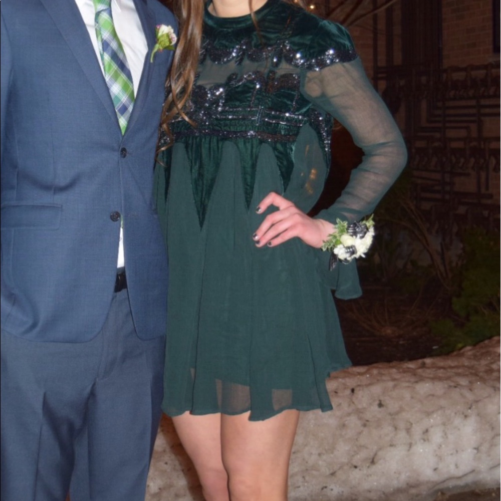 Free People Dark Green Embellished Dress